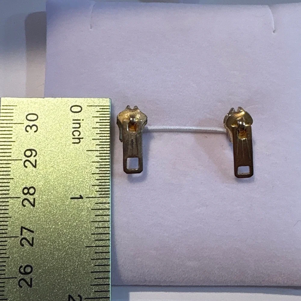 1990s Gold Tone Zipper Pull Stud Earrings Industrial Punk Hardware Jewelry